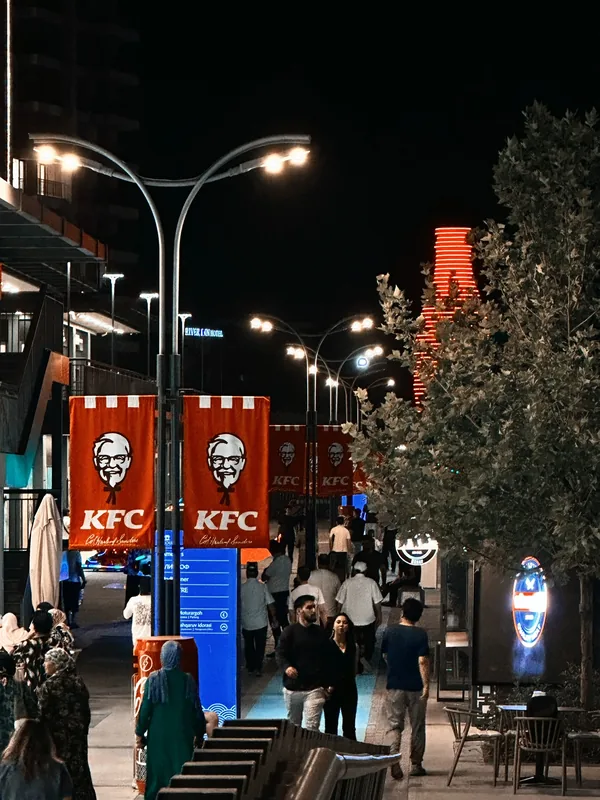 Busy street with evening lights